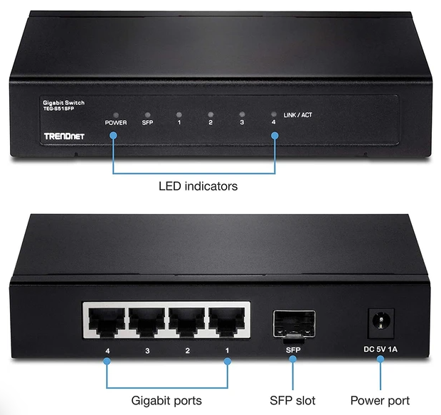 4-Port Gigabit Switch with fiber port